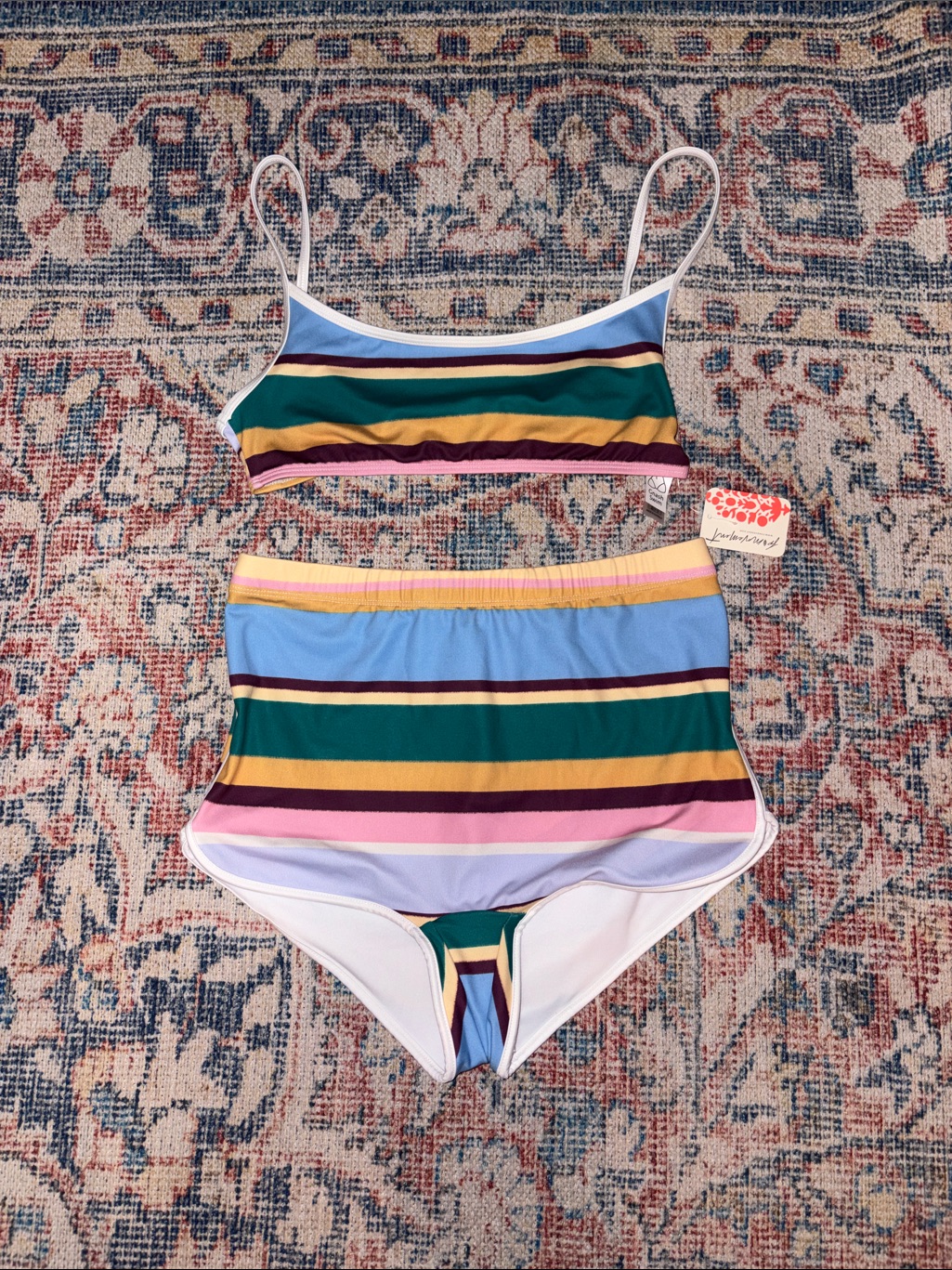 Gnash Swim X Free People Printed Bikini Set In Blue Stripe Sz M/Us 6 Nwt — image 2 of 4